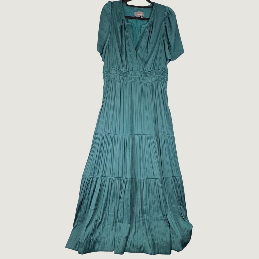 Somerset by Anthropologie Teal Green Pleated Tiered Maxi Dress Womens XL